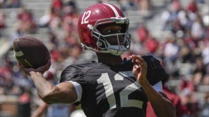 Keelon-Russell-warms-up-before-Alabama-football-A-Day-2025