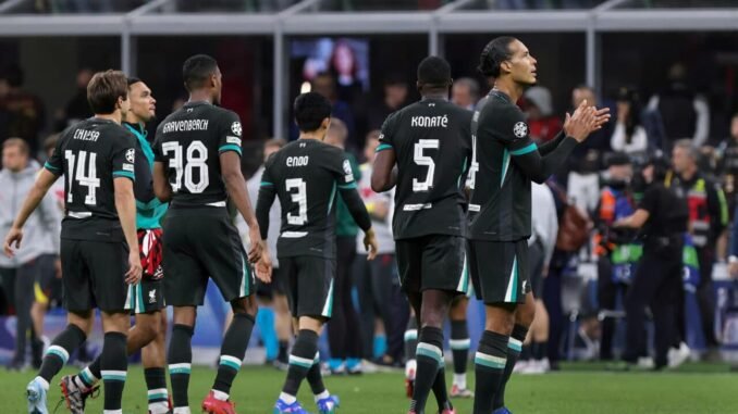 Uefa Champions League: AC Milan vs Liverpool FC Italy, Milan, 2024-09-17: Federico Chiesa, Ryan Gravenberch, Wataru Endo